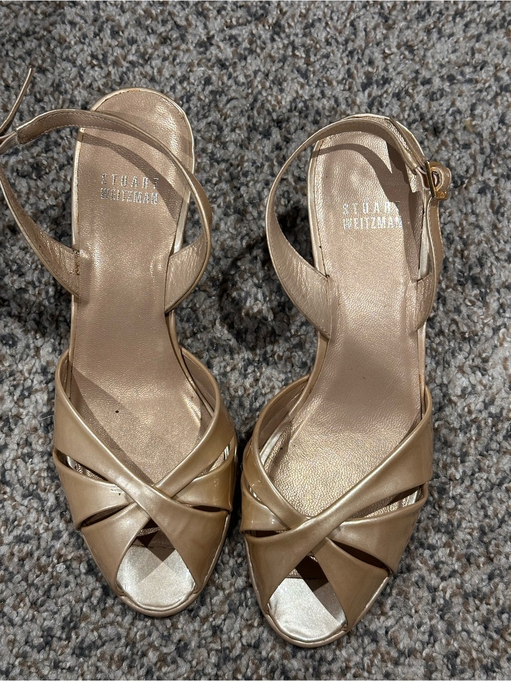 Stuart Weitzman Metallic Gold Open-Toe Strappy Heels